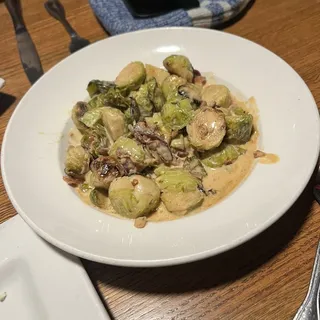 Cream and Bacon Sauteed Brussels Sprouts