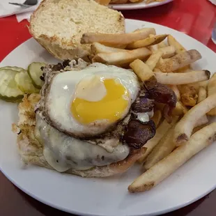 a burger and fries