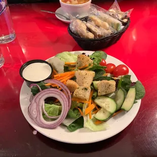 Side salad and soup of the day.
