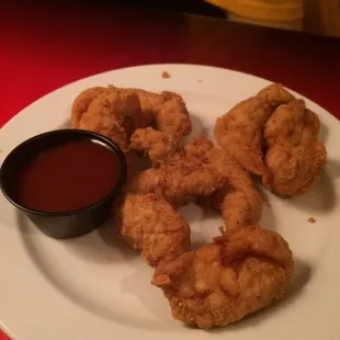Chicken tenders with BBQ.