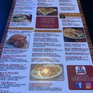 the menu of the restaurant