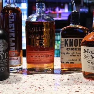 Many varieties of bourbon and whiskey, some distilled in O-H-I-O!