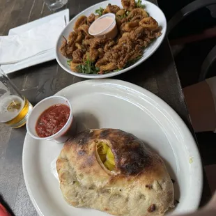 Pepperoni calzone &amp; fried calamari