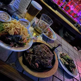 Prime rib, grilled vegetables, side salad, and cold beers!