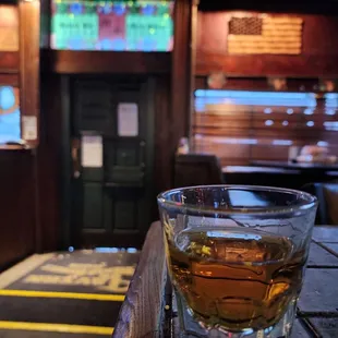 a glass of whiskey