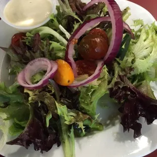 salad with meal, bleu cheese dressing