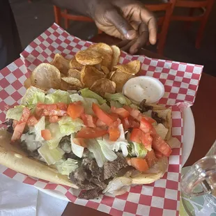 Philly cheesesteak and chips