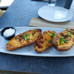 Plate of potato skins.