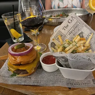 Wagyu burger and truffle fries.
