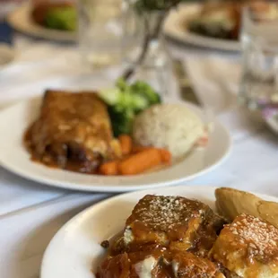 two plates of food on a table