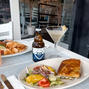 beer with spanakopita