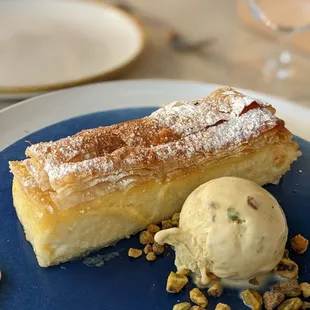 Dessert - bougatsa: phyllo, vanilla creme, pistachio ice cream