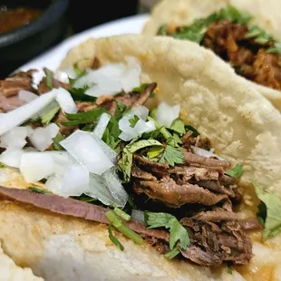 Carnitas and Beef tacos