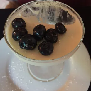 A slightly sweet, custardy dessert with blueberries