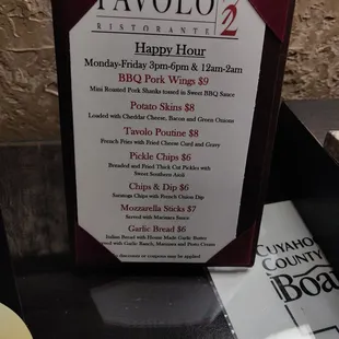 Happy hour menu