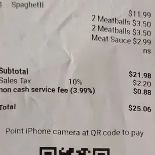 This is what I paid for the less than abundant meal!