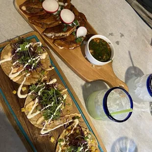 House Shrimp Tacos, birria tacos