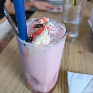 Burmese milkshake / ice salad/ falooda! My favorite dessert, rose drink with vanilla ice cream