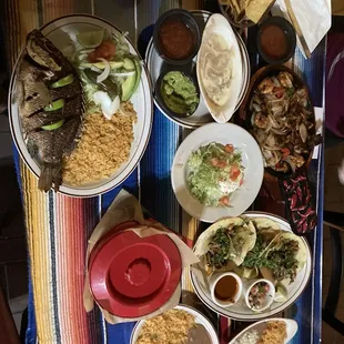 Whole fish, tacos, Fajitas