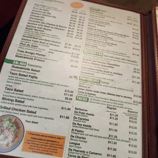 a menu for a mexican restaurant