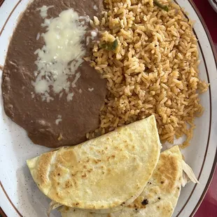 Two Quesadilla Combo with rice and beans