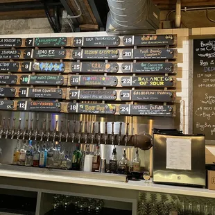 a wall of beer taps