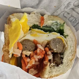 Breakfast sausage banh mi