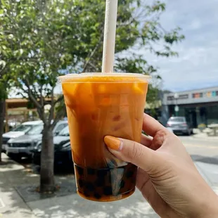 Thai Iced Tea with Boba (Oat Milk)
