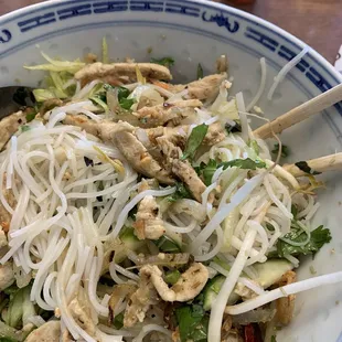 No 81. Lemongrass chicken on rice noodle and veggies . Perfect spring dish!