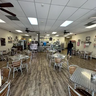 tables and chairs in a restaurant