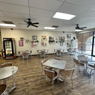 tables and chairs in a restaurant
