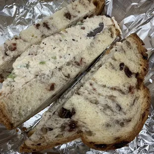 Huge chicken salad sandwich on walnut bread!