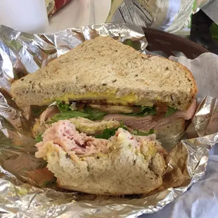 Turkey club sandwich on rye