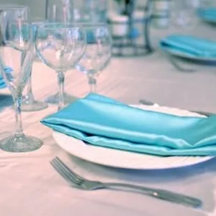 Dinner Plates, Napkins, Champagne Flutes, Water Goblets, Forks, Knives, Spoons and MORE ! 