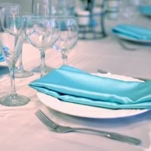 Dinner Plates, Napkins, Champagne Flutes, Water Goblets, Forks, Knives, Spoons and MORE !