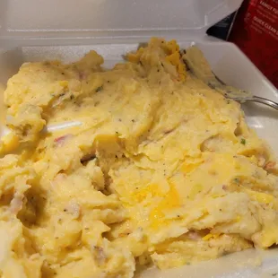 Baked potatoe casserole. (the cheese didn&apos;t melt all the way because I put in fridge when I got it that day.)