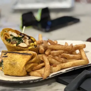 Chicken Chipotle Wrap with fries as a $3 upgrade rather than awful pretzels that are included.