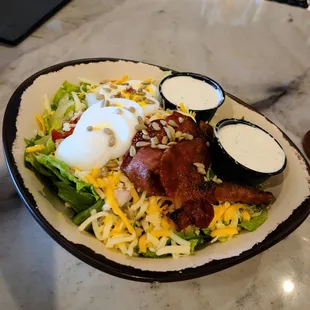 House salad - held the cucumbers and added hard boiled egg. Tastiest house salad I've had in a long time!