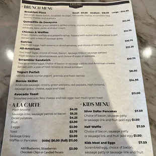 Brunch menu