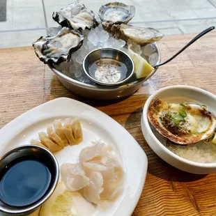 Geoduck Sashimi, Oysters du Jour, and NoLa Style Baked Oyster