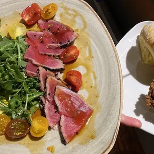sesame crusted seared tuna appetizer and chicken sliders