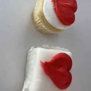 White cupcake and petite cake from Valentines