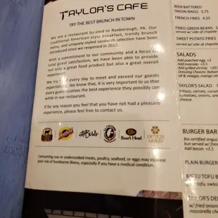 The menu
