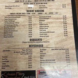 the menu of the restaurant