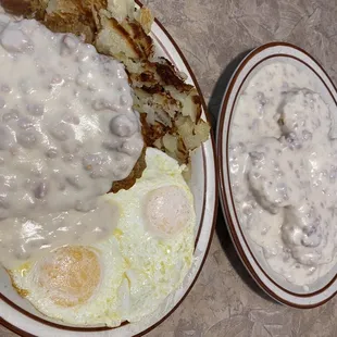 Country fried steak and biscuits and gravy
