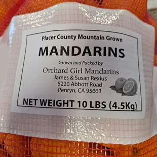 $18 10 lb bags of Placer County mandarin oranges (Orchard Girl Mandarins) for sale on 12/21/24