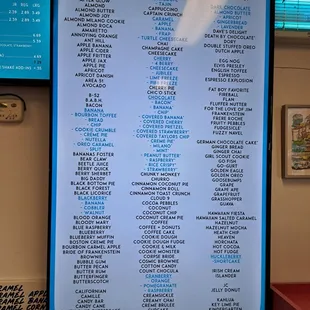 Page 1 of shakes menu. * after flavor name means Chocolate Soft Serve Base.