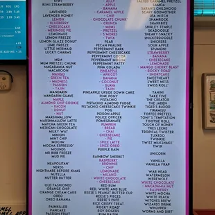 Page 2 of shakes menu. * after flavor name means Chocolate Soft Serve Base.