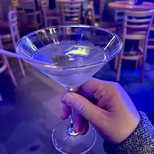 Dirty gin martini with blue cheese stuffed olives