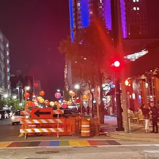 a city street at night